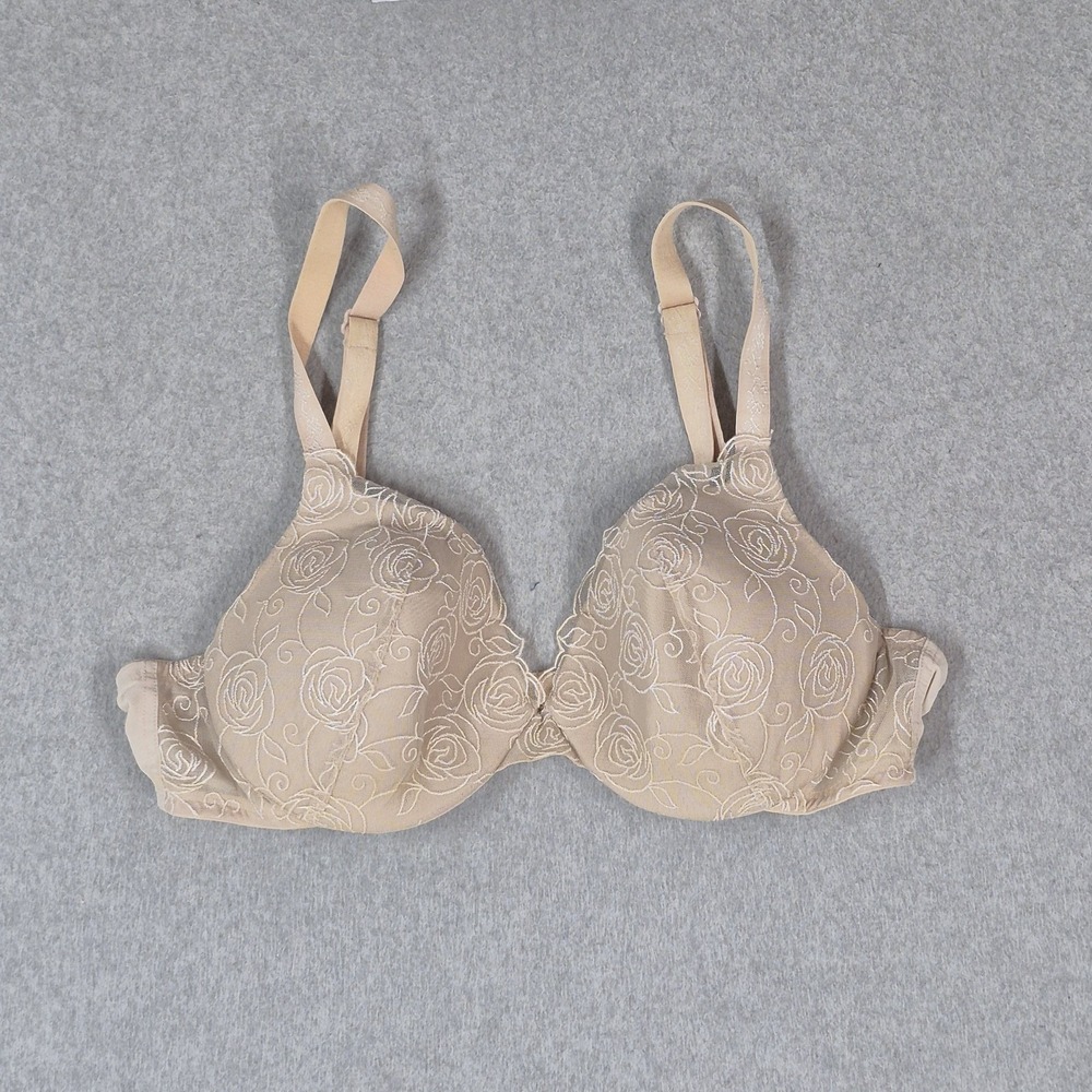 Bali Women Bra 38C Beige Floral T Shirt Lightly Lined Underwired Lace Strap